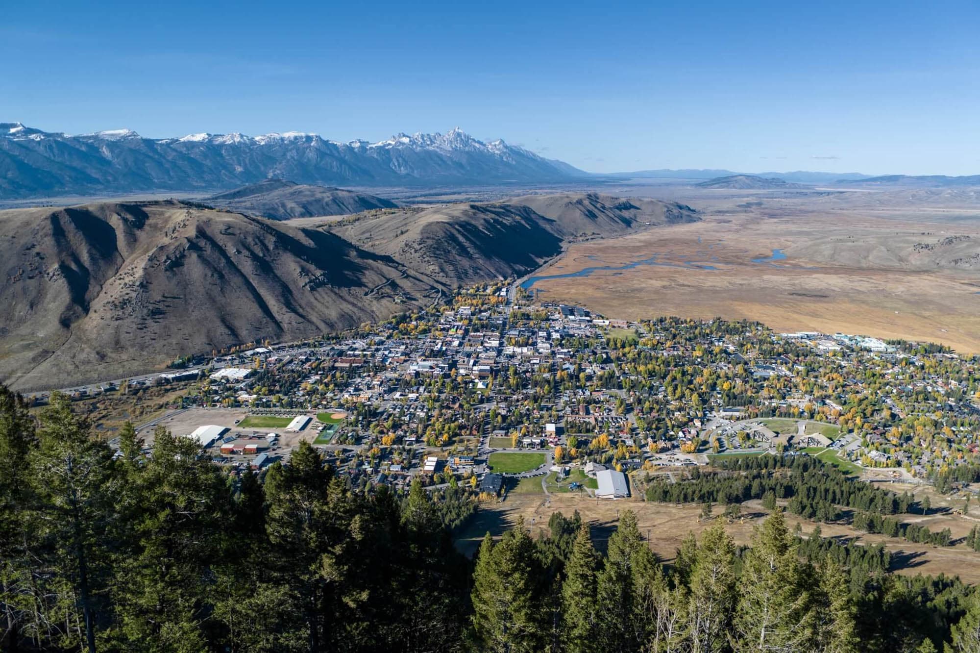 an aerial view of Jackson, WY